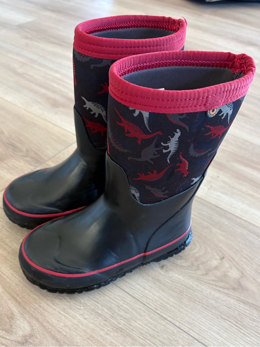 Bogs Black and Red Kids Dinosaur Snow/Rain Boots